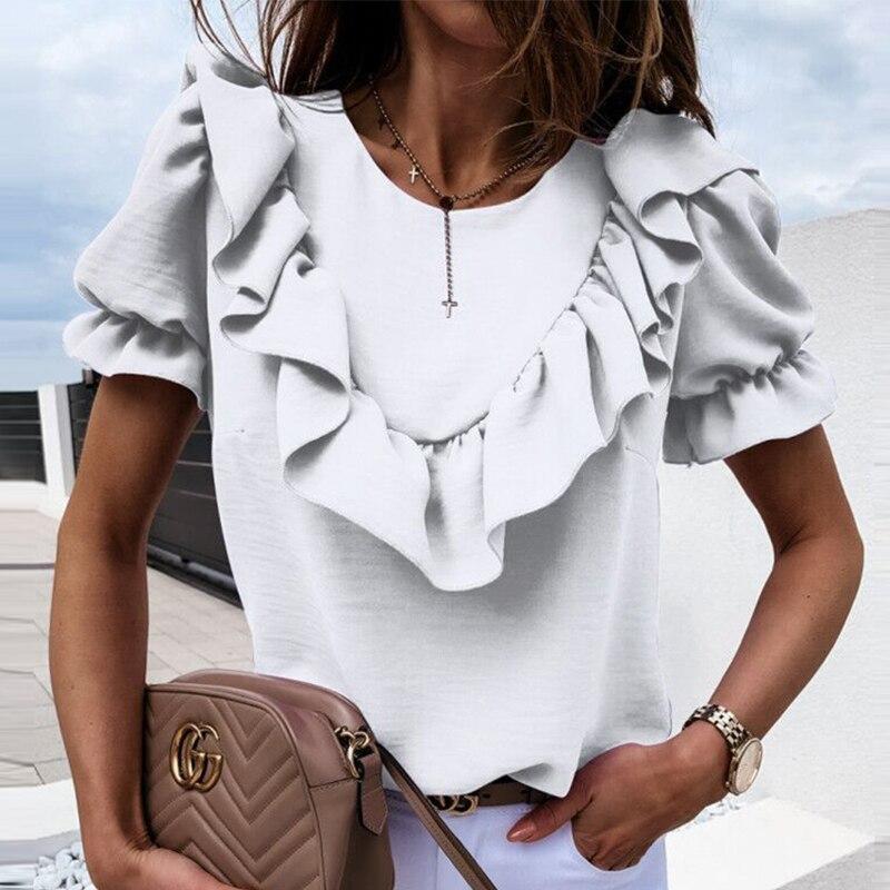 Florydays Camisetas S2 04 Blanco / S Blusa Elegante De Cuello Redondo