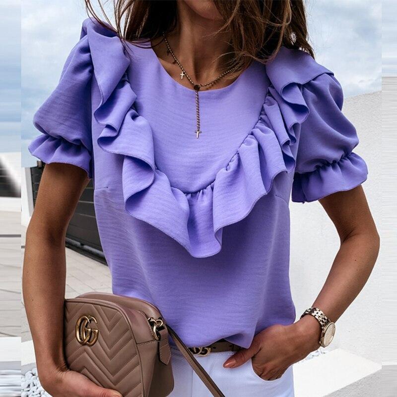 Florydays Camisetas S2 04 Violeta / S Blusa Elegante De Cuello Redondo
