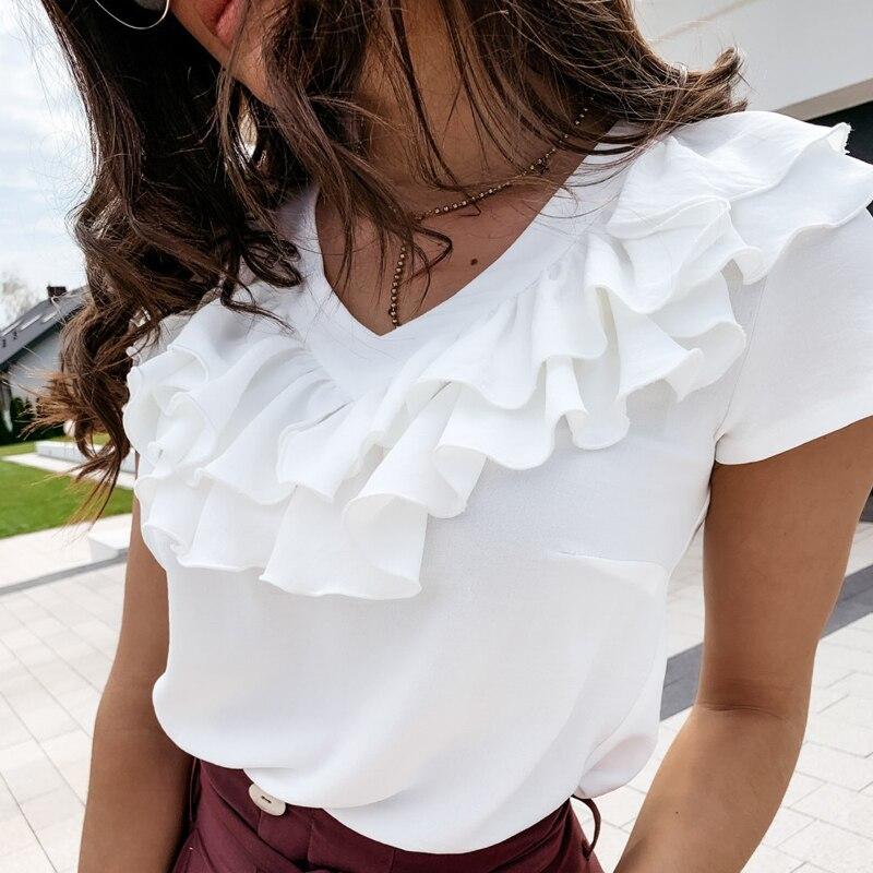 Florydays Camisetas S2 05 Blanco (cuello v) / S Blusa Elegante De Cuello Redondo