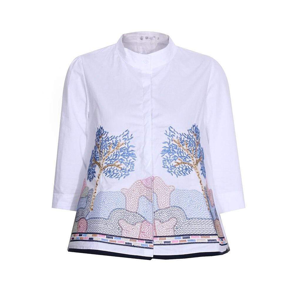 Florydays Camisetas S2 Blanco 2 / S Camisa Con Bordado Abstracto Y Mangas 3/4