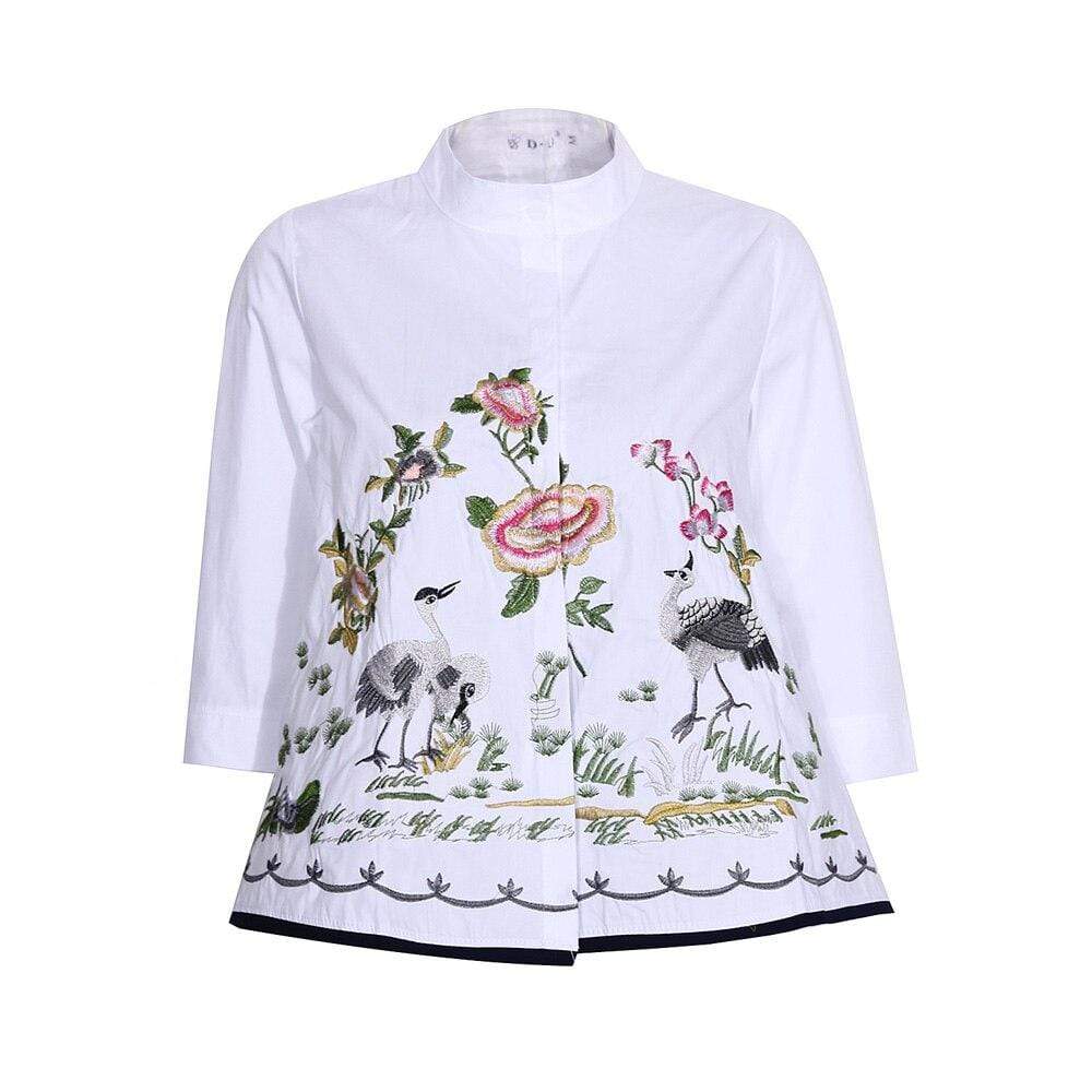 Florydays Camisetas S2 Blanco 3 / S Camisa Con Bordado Abstracto Y Mangas 3/4