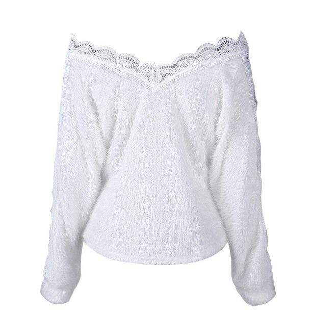 Florydays Jerseys/Sudaderas S2 L Suéter de Punto Otoño para Mujer Cuello Pico de Encaje