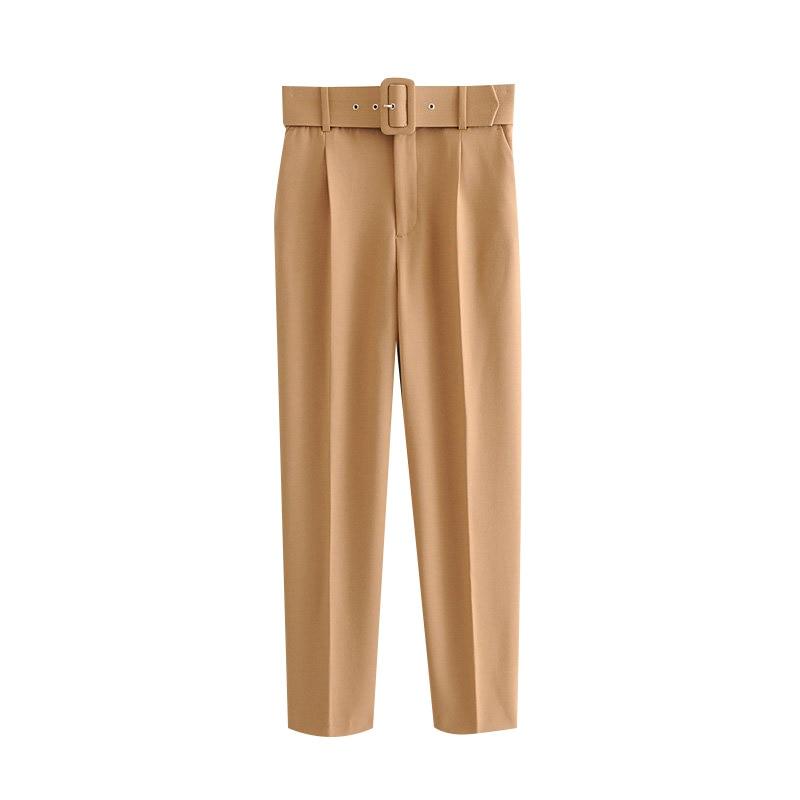 Florydays PANTALONES S2 Khaki / XS / España Pantalones Tobilleros para Mujer Cintura Alta con Cinturón