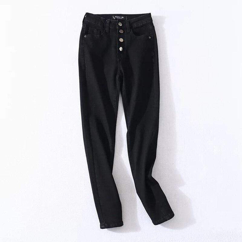 Florydays PANTALONES S2 Negro / S Pantalones Elásticos de Pitillo para Mujer Cintura con Botones