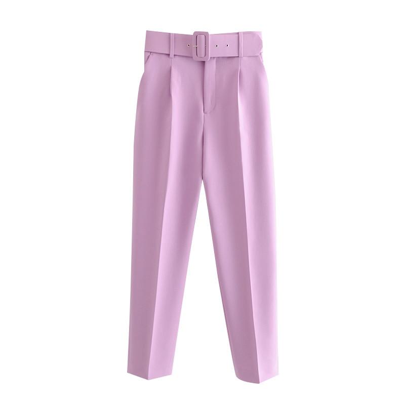 Florydays PANTALONES S2 Púrpura / XS / España Pantalones Tobilleros para Mujer Cintura Alta con Cinturón