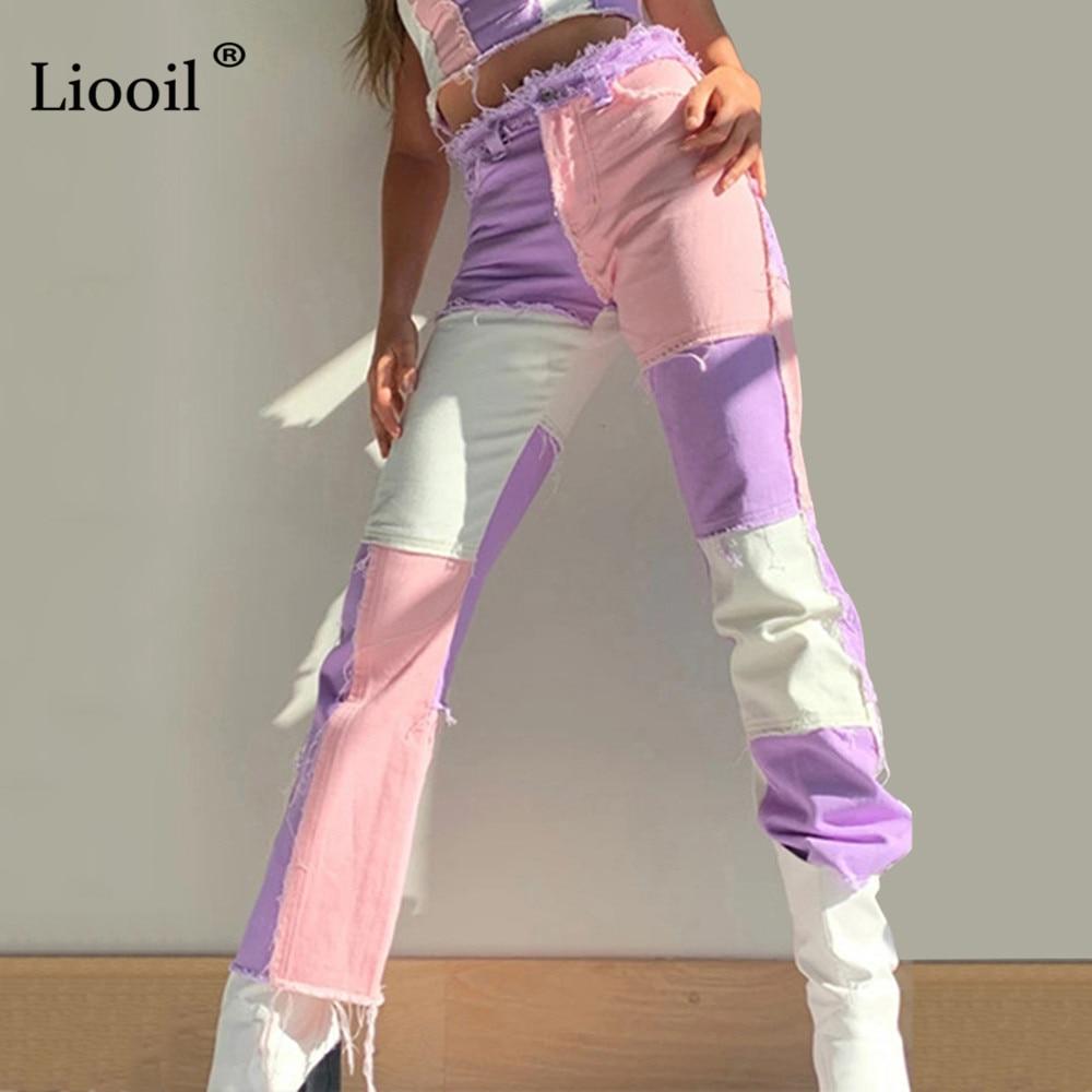 Florydays PANTALONES S2 Rosado / XS Jeans para Mujer de Pierna Recta con Bloques de Color