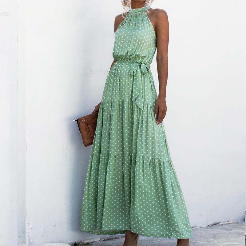 Florydays Vestido Largo Verano green / S 【 ÚLTIMAS UNIDADES 】Vestido Mujer Verano 2020 Largo Elegante escote Halter