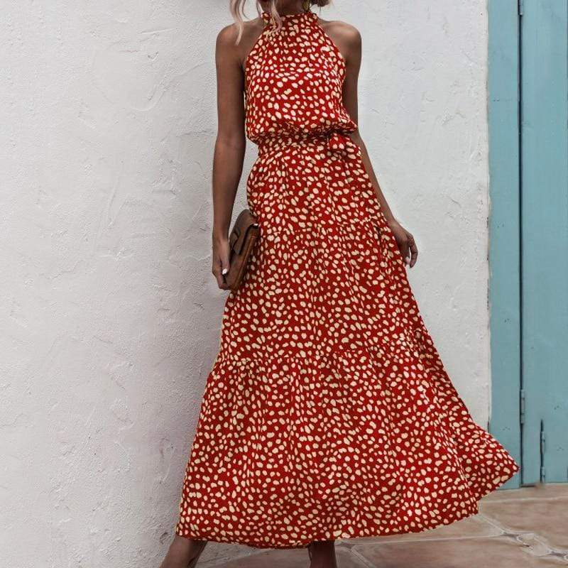 Florydays Vestido Largo Verano leopard red / S 【 ÚLTIMAS UNIDADES 】Vestido Mujer Verano 2020 Largo Elegante escote Halter