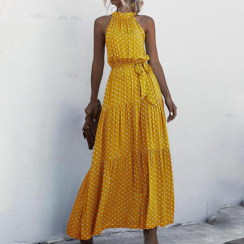 Florydays Vestido Largo Verano Yellow / S 【 ÚLTIMAS UNIDADES 】Vestido Mujer Verano 2020 Largo Elegante escote Halter