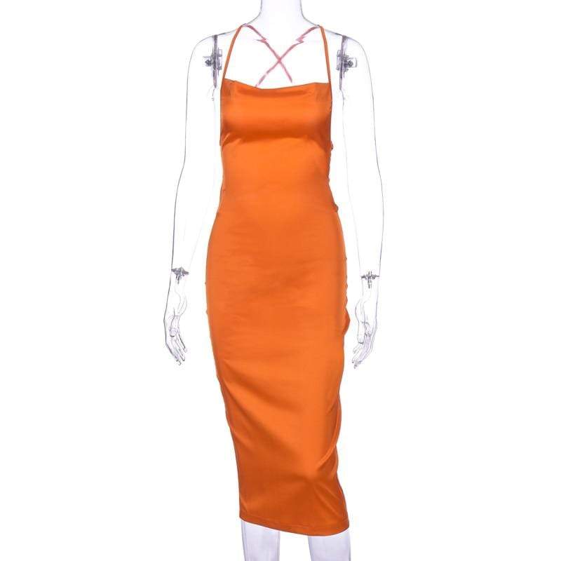 Florydays Vestidos Fiesta/Invierno/Boda S2 Naranja / S Vestido Mujer Largo Elegante de Satén