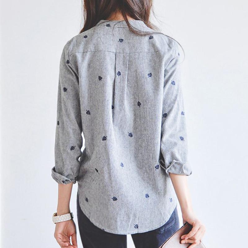 Leaf - Embroidered Button-Up Blouse